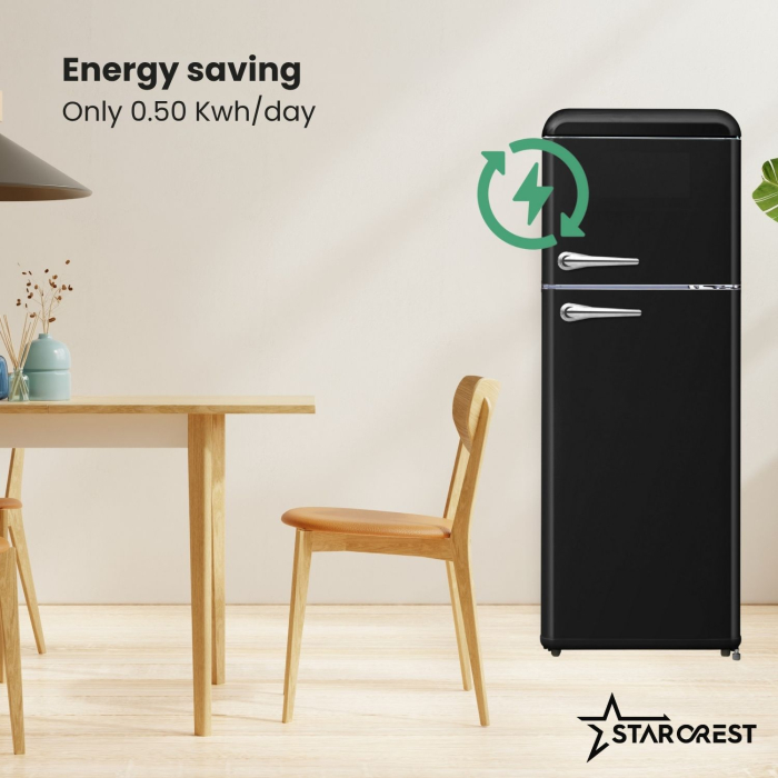 STARCREST retro two-door refrigerator SRF-208BK, 208 L, Energy Class E, Vintage design, LED lighting, Adjustable thermostat, Height 147 cm, Black [4]