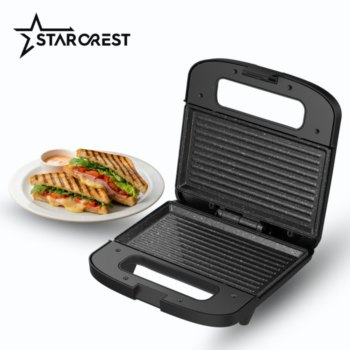 STARCREST Sandwich Maker SGR-2575BK, 750 W, Ceramic Non-Stick Coated Plates, Plate Size 23 x 14.5 cm, Black [3]