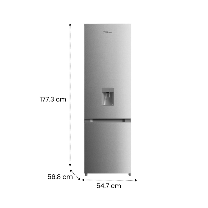 STARCREST SC-259WD-IX refrigerator-freezer, 259 L, Class E, Water Dispenser, Less Frost, Adjustable Thermostat, LED Lighting, Fingerprint-resistant Stainless Steel Finish, Adjustable Feet, Reversible [10]