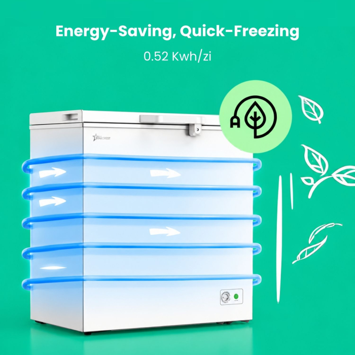 STARCREST SCF-195WHE chest freezer, Class E, 195L capacity, Convertible system - refrigerator function, Adjustable thermostat, White [7]
