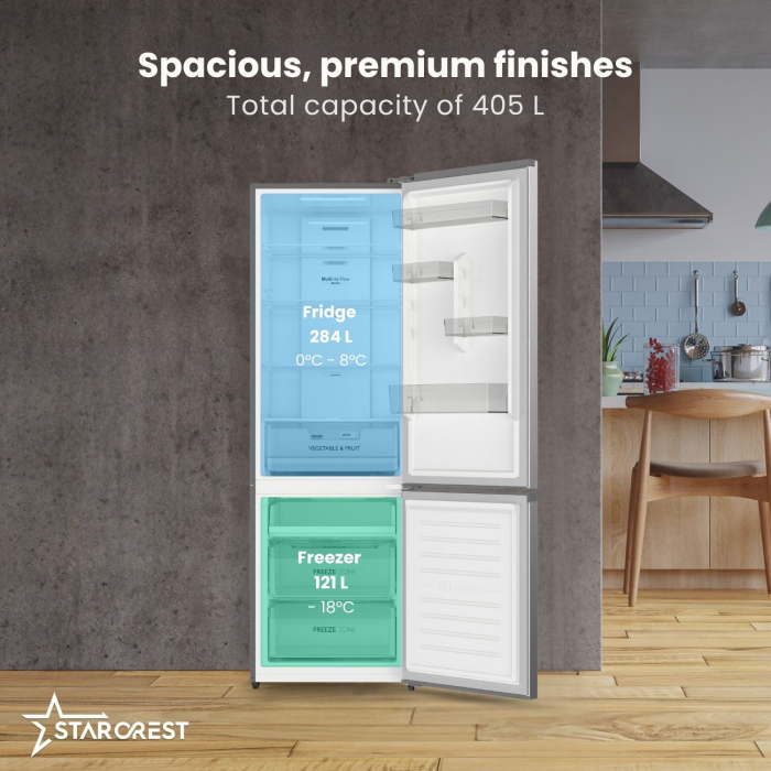 STARCREST SCN-405D-IX fridge freezer, 405 L, Total No Frost, Energy Class E, Digital display, LED lighting, Anti-fingerprint stainless steel surface, Reversible doors, Height 185.5 cm, Stainless steel [3]