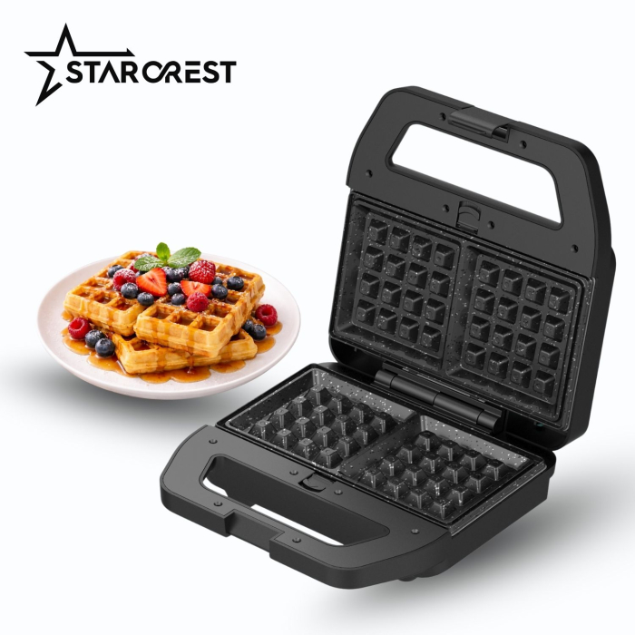 STARCREST SDM-4110BX 4-in-1 Dessert Maker, 800W, Detachable Ceramic-Coated Plates for Waffles, Walnut Cookies, Doughnuts and Smiley Sandwiches, Black [4]