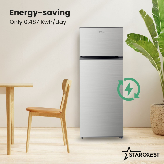 STARCREST SF-210IX-E 2-door refrigerator, 210 L, Energy Class E, LED lighting, Anti-fingerprint stainless steel, Adjustable thermostat, Reversible doors, Height 143 cm, Stainless steel [4]