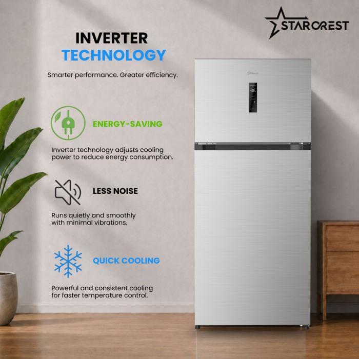 STARCREST SF-497NF-IX Double-Door Refrigerator, 497 L, Full No Frost, Inverter Compressor, Class E, Display, Super Cooling Function, Child Lock, H 175 cm, Stainless Steel [7]