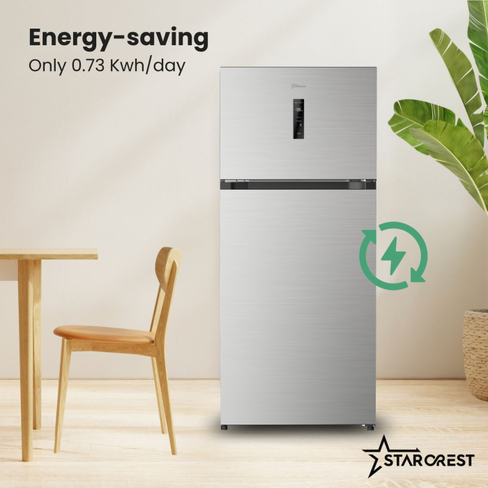 STARCREST SF-497NF-IX Double-Door Refrigerator, 497 L, Full No Frost, Inverter Compressor, Class E, Display, Super Cooling Function, Child Lock, H 175 cm, Stainless Steel [4]