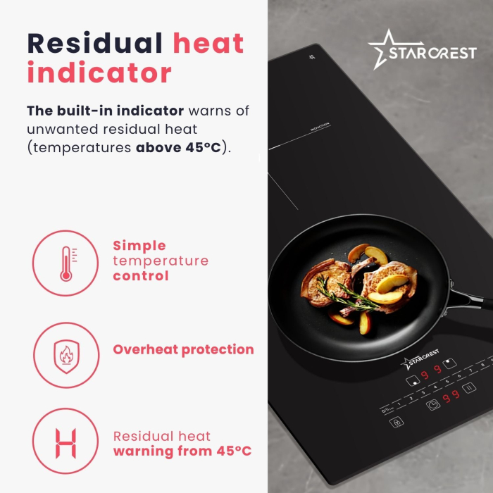 STARCREST SIH-3232 Built-in Induction Hob, 3500 W, 2 Cooking Zones, 9 Power Levels, Touch Control, Timer, Black Kanger Glass [7]