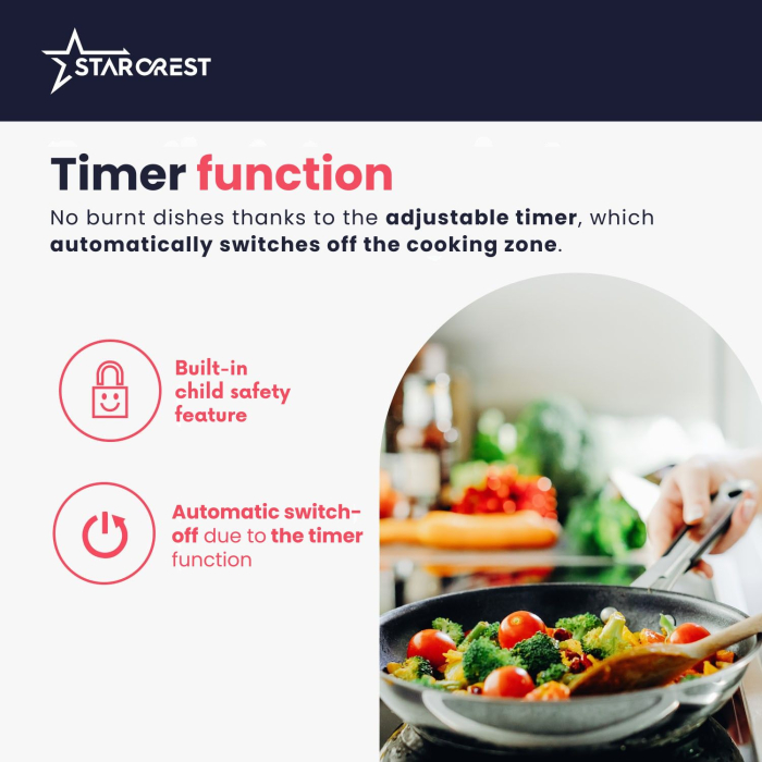 STARCREST SIH-3232 Built-in Induction Hob, 3500 W, 2 Cooking Zones, 9 Power Levels, Touch Control, Timer, Black Kanger Glass [4]