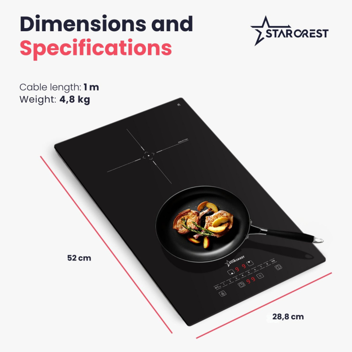 STARCREST SIH-3232 Built-in Induction Hob, 3500 W, 2 Cooking Zones, 9 Power Levels, Touch Control, Timer, Black Kanger Glass [8]
