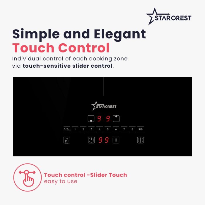 STARCREST SIH-3232 Built-in Induction Hob, 3500 W, 2 Cooking Zones, 9 Power Levels, Touch Control, Timer, Black Kanger Glass [5]