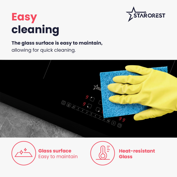 STARCREST SIH-6262 Built-in Induction Hob, 4 Cooking Zones, Slider Touch Control, Booster, Keep Warm Function, Timer, Black Kanger Glass [7]