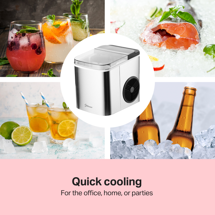 STARCREST SIM-1201IX Ice Cube Maker, 12 kg/24h Capacity, Two Ice Cube Sizes, 1.3 L Water Tank, Stainless Steel [2]