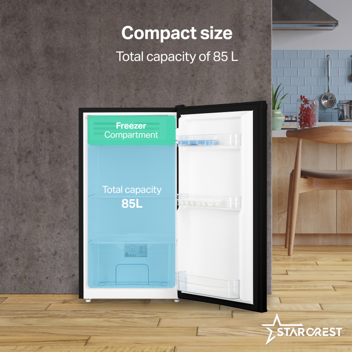 STARCREST Single Door Refrigerator SF-85BK-E, 85 L, Energy Class E, Interior Lighting, Ice Compartment, Height 82 cm, Black [3]