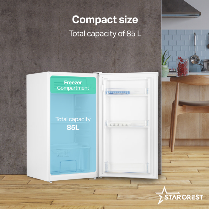 STARCREST Single Door Refrigerator SF-85WH-E, 85 L, Energy Class E, Interior Lighting, Ice Compartment, Height 82 cm, White [3]
