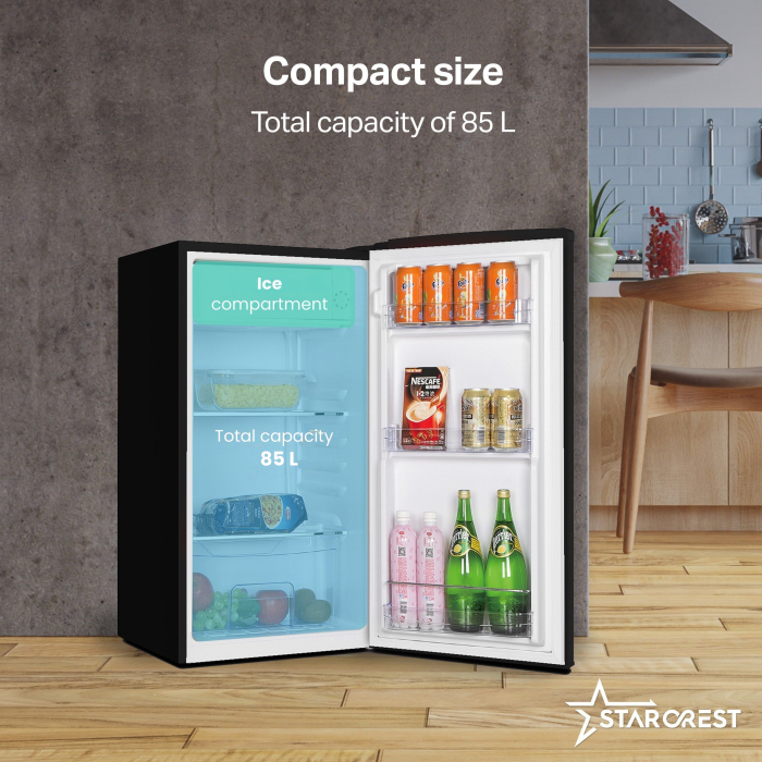 STARCREST Single Door Refrigerator SRF-86BK, Vintage Design, 85L, Energy Class E, Interior Lighting, Height 84 cm, Black [3]