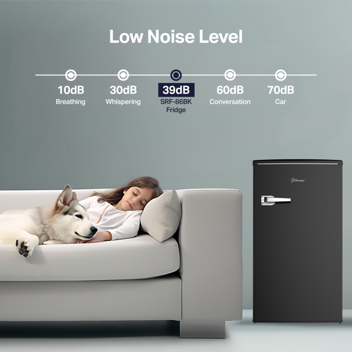 STARCREST Single Door Refrigerator SRF-86BK, Vintage Design, 85L, Energy Class E, Interior Lighting, Height 84 cm, Black [7]