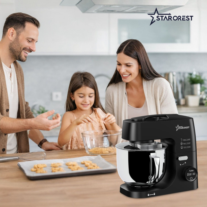 STARCREST SKM-1650BK 5L Stainless Steel Bowl Mixer, 1.5 kg Dough Capacity, 1600W Power, 3 Accessories, 8 Speeds + Turbo, Black [9]