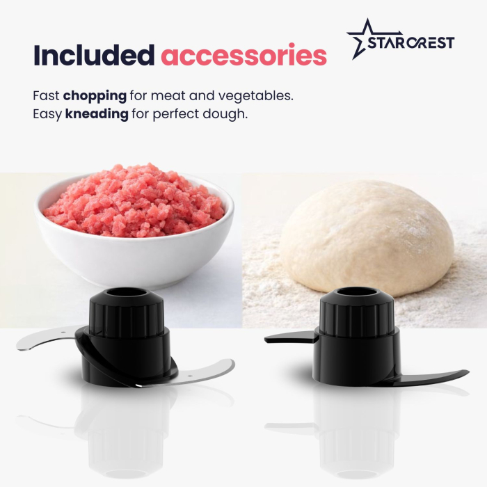 STARCREST SKM1525-10BK Food Processor, 1500W, 2.5 L Bowl, 10 Accessories, Digital Control, Timer, 2 L Blender, Black [7]