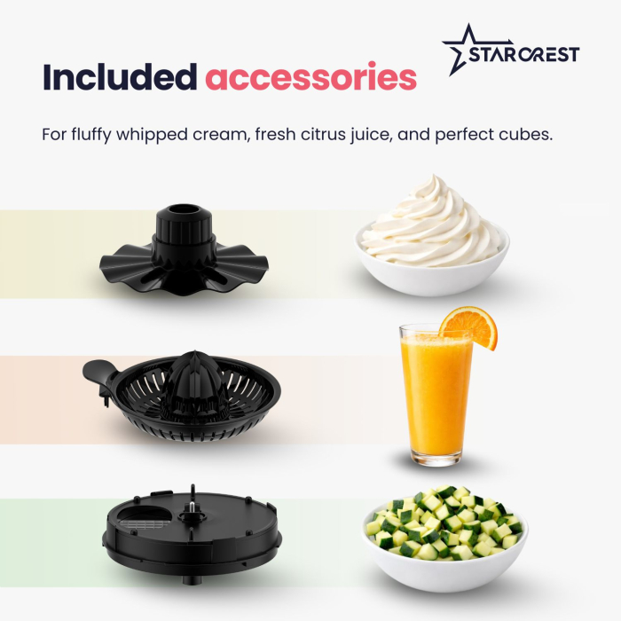 STARCREST SKM1525-10BK Food Processor, 1500W, 2.5 L Bowl, 10 Accessories, Digital Control, Timer, 2 L Blender, Black [6]