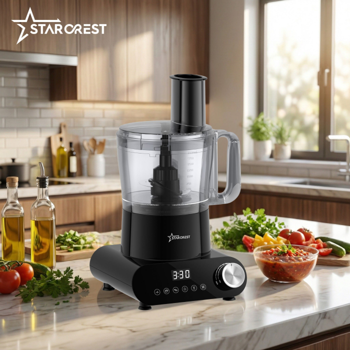 STARCREST SKM1525-10BK Food Processor, 1500W, 2.5 L Bowl, 10 Accessories, Digital Control, Timer, 2 L Blender, Black [11]