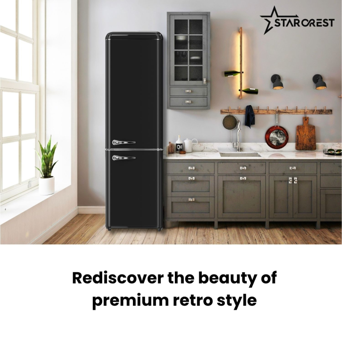 STARCREST SRC-250BK Retro Refrigerator-Freezer, Vintage Design, Class E, 250 L Capacity, Adjustable Thermostat, LED Lighting, Height 188.3 cm, Black [5]