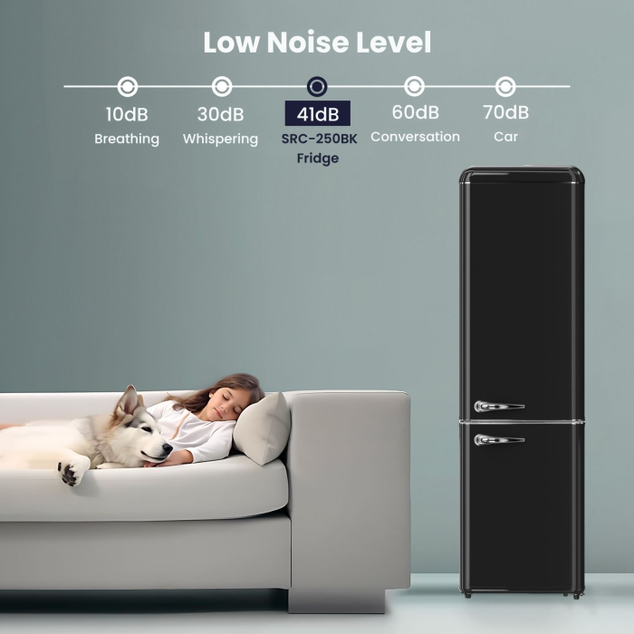 STARCREST SRC-250BK Retro Refrigerator-Freezer, Vintage Design, Class E, 250 L Capacity, Adjustable Thermostat, LED Lighting, Height 188.3 cm, Black [8]