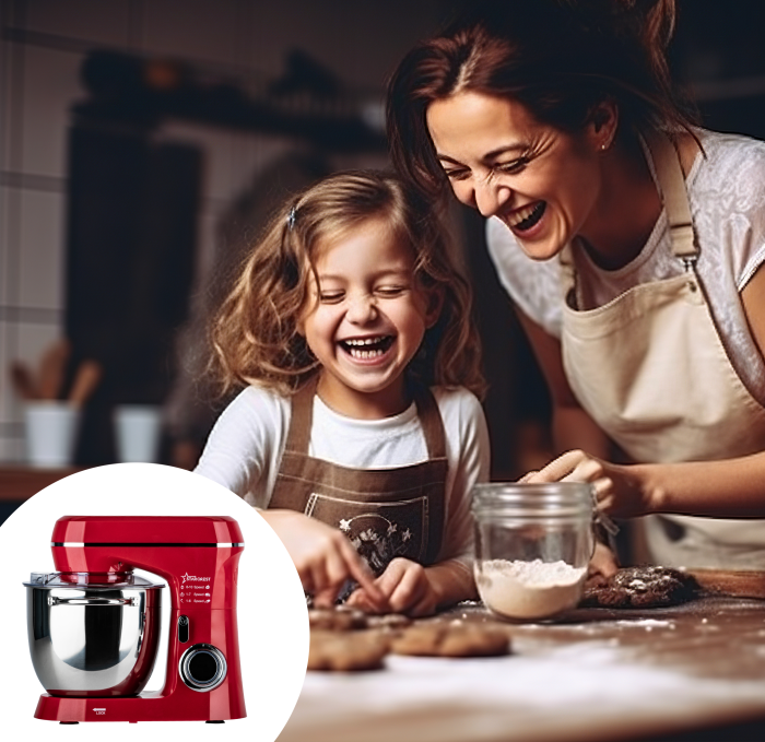 STARCREST Stand Mixer SKM-1300RD, 1300W, 5.2L Stainless Steel Bowl, 4 Accessories, 10 Speeds + Pulse, Metal Gears, Red [7]