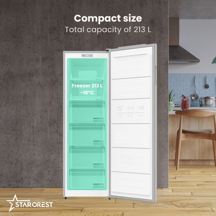 STARCREST SUF-213NF-IX NoFrost Freezer, 213 L, Class E, 6 Compartments, Digital Thermostat, Reversible Doors, H 170.7 cm, Stainless Steel [3]