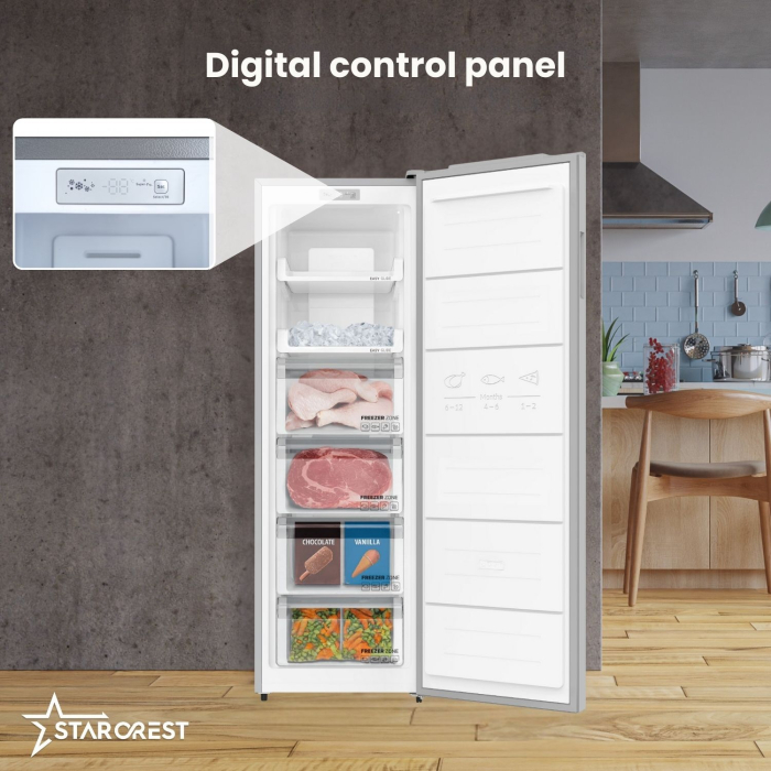 STARCREST SUF-213NF-IX NoFrost Freezer, 213 L, Class E, 6 Compartments, Digital Thermostat, Reversible Doors, H 170.7 cm, Stainless Steel [5]