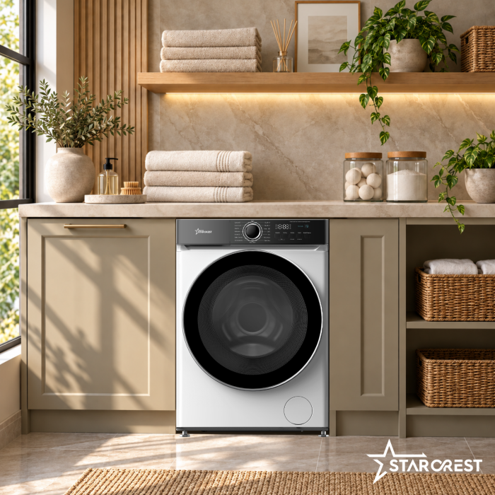 STARCREST SWM-8014WH Washing Machine, 8 kg, 1400 RPM, Energy Class A, BLDC Inverter Motor, 15 Programs, Steam Function, Digital Display, White [5]
