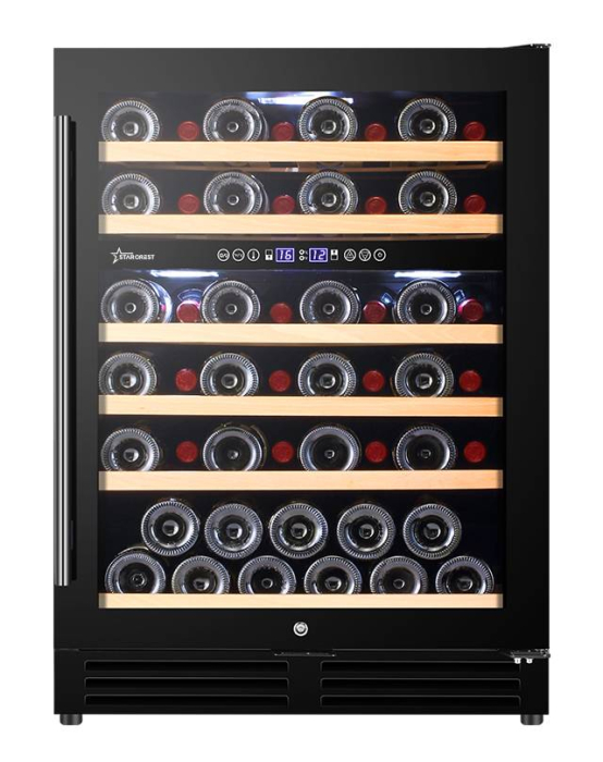 STARCREST SWN-13851DZ Built-in Wine Cooler, 138L, 51 Bottles, Beech Wood Shelves, 2 Cooling Zones, Electronic Control, Display, LED Interior Lighting, 82 cm Height, Black [1]
