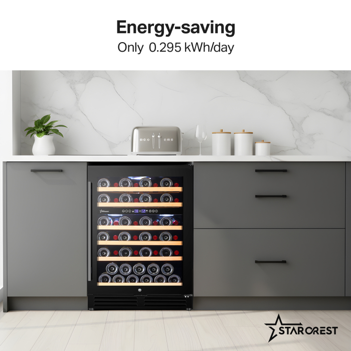 STARCREST SWN-13851DZ Built-in Wine Cooler, 138L, 51 Bottles, Beech Wood Shelves, 2 Cooling Zones, Electronic Control, Display, LED Interior Lighting, 82 cm Height, Black [3]