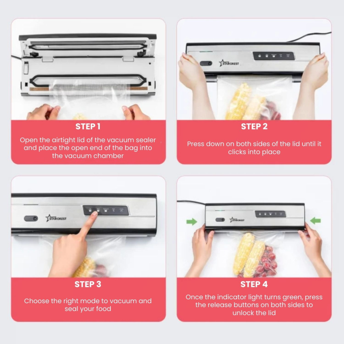 STARCREST Vacuum Sealer Machine VS-3230X, 130W, Touch Control, 5 Functions, Vacuum Hose for Containers, Built-in Cutter, Stainless Steel [4]