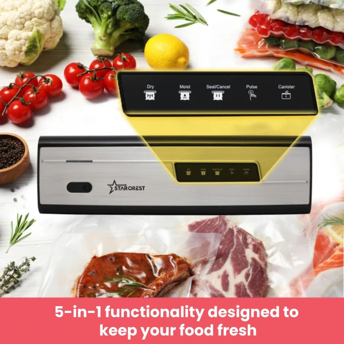 STARCREST Vacuum Sealer Machine VS-3230X, 130W, Touch Control, 5 Functions, Vacuum Hose for Containers, Built-in Cutter, Stainless Steel [3]