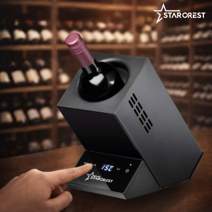 STARCREST Wine Cooler SWN-1BT , single bottle capacity, adjustable temperature 5-15°C, LED display, touch control, steel, black [4]