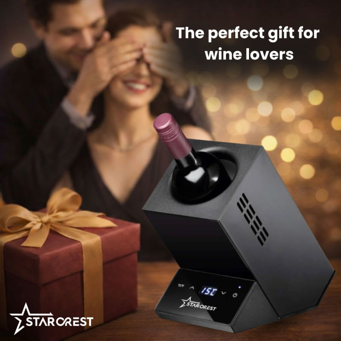 STARCREST Wine Cooler SWN-1BT , single bottle capacity, adjustable temperature 5-15°C, LED display, touch control, steel, black [3]