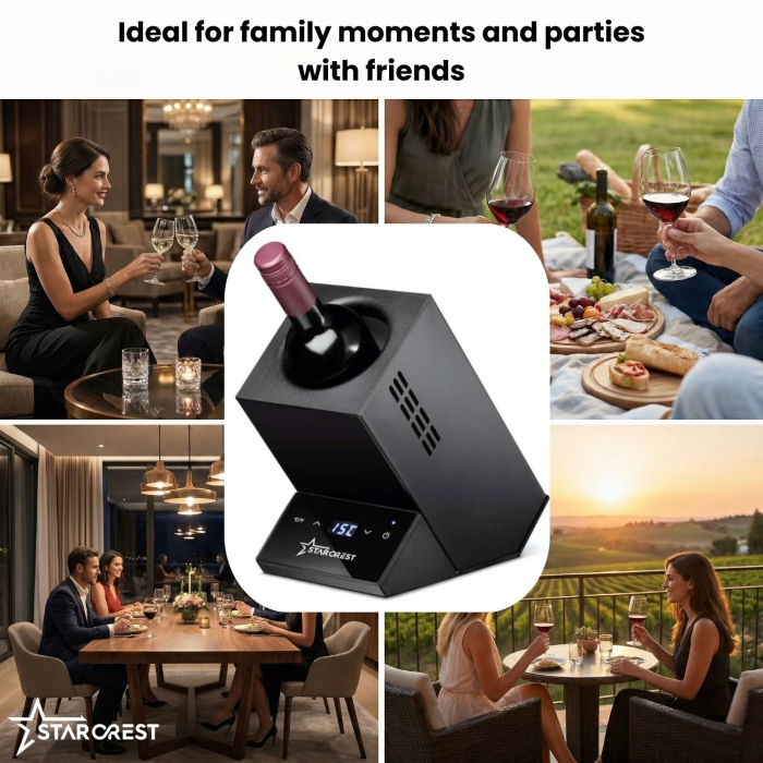 STARCREST Wine Cooler SWN-1BT , single bottle capacity, adjustable temperature 5-15°C, LED display, touch control, steel, black [2]
