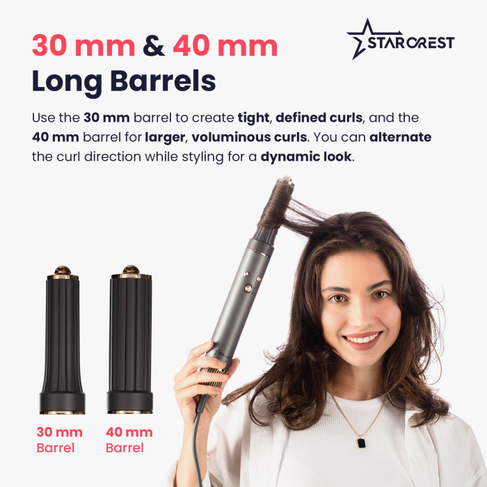 STARCREST Professional Hair Dryer SHD-5-1, 1300 W, 4 Accessories Included, 3 Speed Settings, 3 Heat Settings, Cool Air Button, Gray [5]