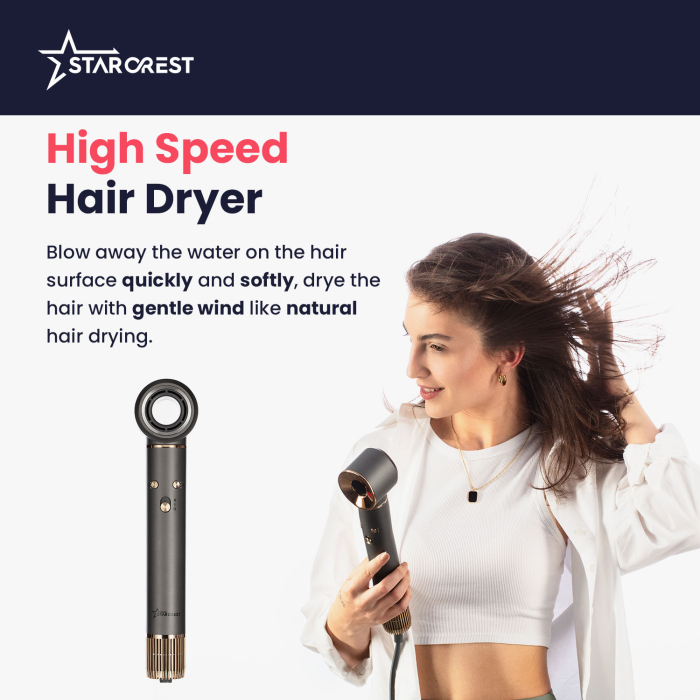 STARCREST Professional Hair Dryer SHD-5-1, 1300 W, 4 Accessories Included, 3 Speed Settings, 3 Heat Settings, Cool Air Button, Gray [3]