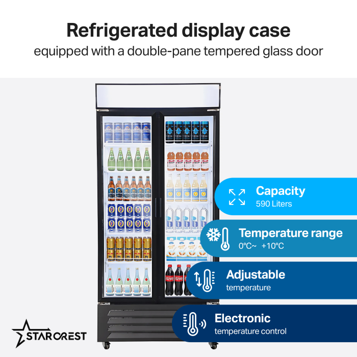 STARCREST  Professional Double Door Refrigerated Display Case SPS-2D590DC, 590 L, Lightbox, Temperature Display, Digital Control Panel, LED Lighting, Wheels, Height 195 cm [2]