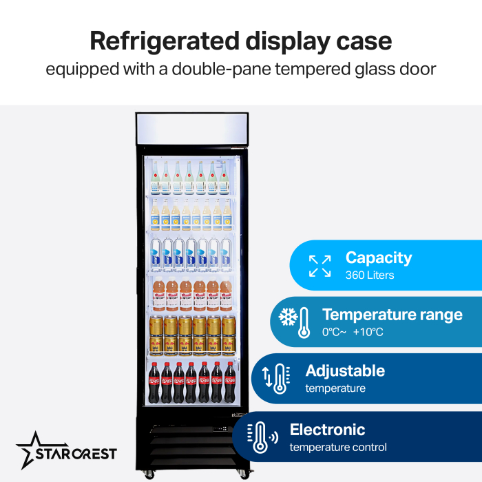 STARCREST Professional Refrigerated Display Case SPS-360DC, 360 L, Lightbox, Temperature Display, Digital Control Panel, LED Lighting, Wheels, H 195 cm [2]