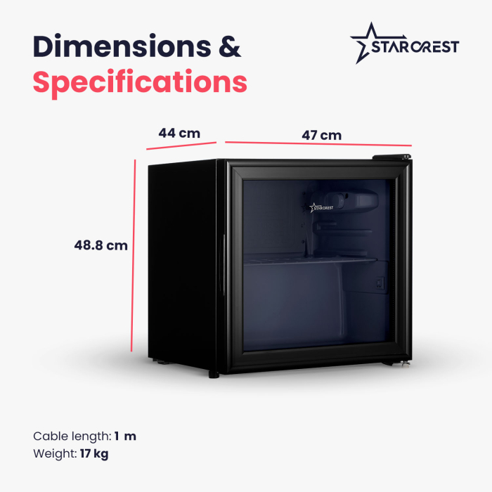 STARCREST Refrigerated Display Case SBC-5010BK, 46 L, Temperature Control, Glass Door, Height 48.8 cm, Black [8]