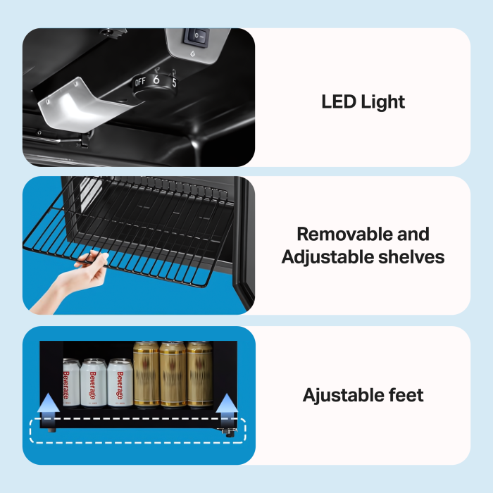 STARCREST Refrigerated Display Case SBC-9901BKE, 93 L, Adjustable Thermostat, LED Lighting, Glass Door, Height 84.5 cm, Black [5]
