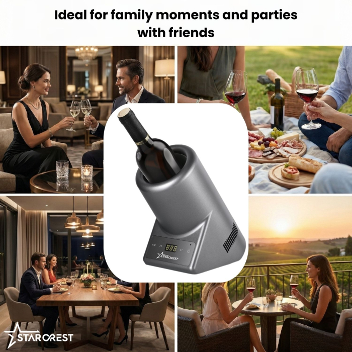 STARCREST SWN-1BT-RSV Wine cooler, Capacity 1 bottle, Adjustable temperature 5–15°C, LED display, Touch control, Gray [2]