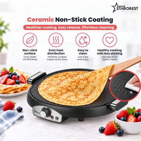 2-in-1 Crepe and Pancake Maker STARCREST SCM-3816, 1600 W, 38 cm, Removable Ceramic-Coated Plate, Black [4]