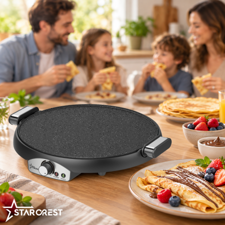 2-in-1 Crepe and Pancake Maker STARCREST SCM-3816, 1600 W, 38 cm, Removable Ceramic-Coated Plate, Black [6]