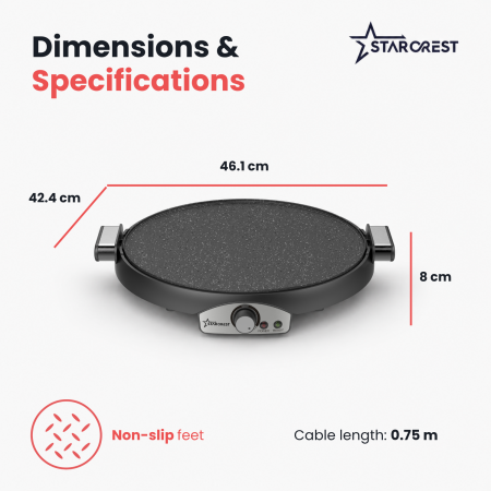 2-in-1 Crepe and Pancake Maker STARCREST SCM-3816, 1600 W, 38 cm, Removable Ceramic-Coated Plate, Black [7]