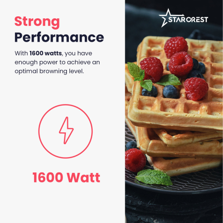 STARCREST Waffle Maker WM-2503BX, 1600W, Temperature Control Knob, Ceramic-Coated Plates, Black/Stainless Steel [4]
