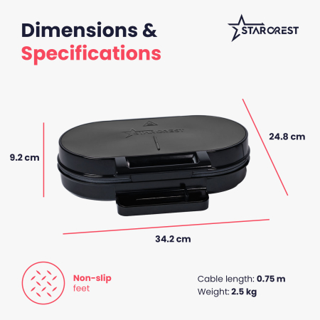 STARCREST Waffle Maker WM-2602X, 1200W, Dual Cooking Plates, Adjustable Temperature Knob, Non-Stick Coated Plates, Black/Stainless Steel [4]