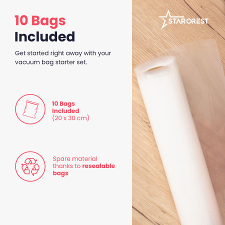 STARCREST Vacuum Sealer Machine VS-3022, Touch Control Panel, Wet/Dry Vacuuming, 5 Functions, Ideal for Delicate Foods, Built-in Cutter, 10 Bags Included, Black [6]