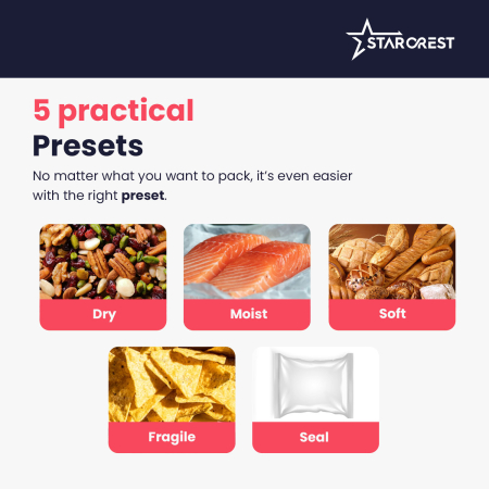 STARCREST Vacuum Sealer Machine VS-3022, Touch Control Panel, Wet/Dry Vacuuming, 5 Functions, Ideal for Delicate Foods, Built-in Cutter, 10 Bags Included, Black [5]